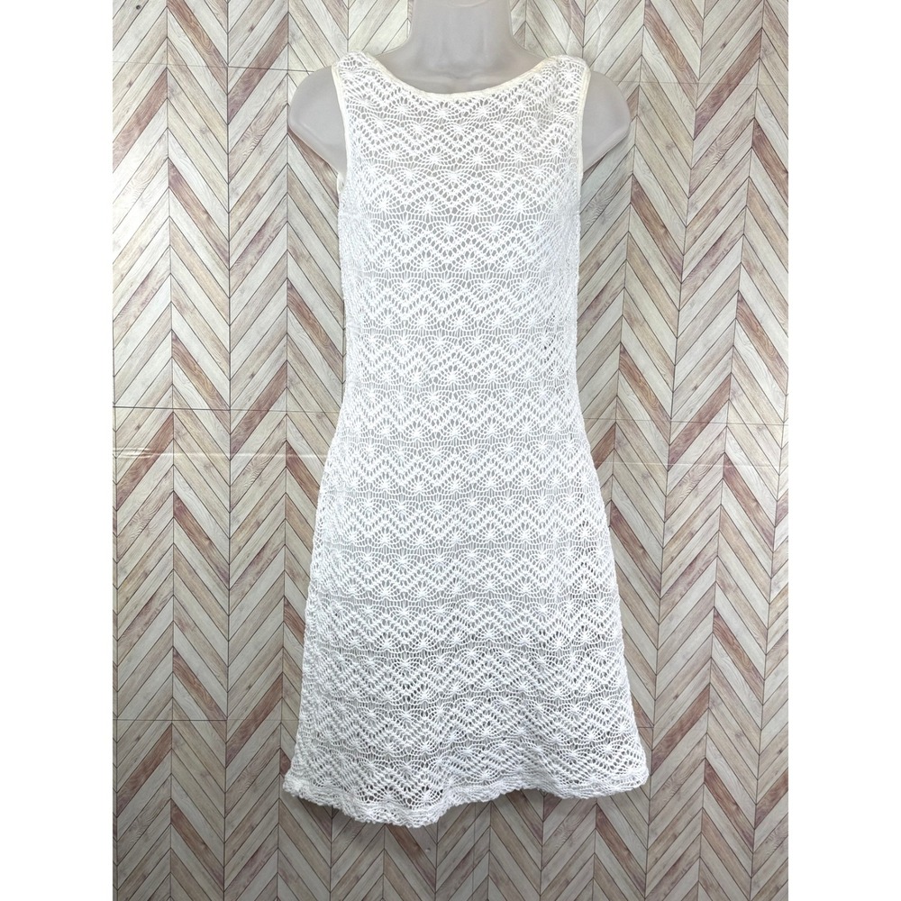The White House White Crochet Knit Sheath Dress Sleeveless Midi Women's Medium M